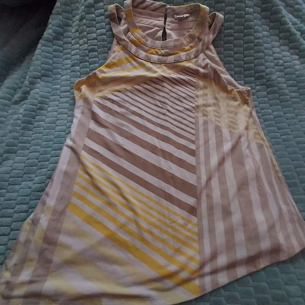 Cato Yellow Striped Asymmetrical Tunic Tank-Medium